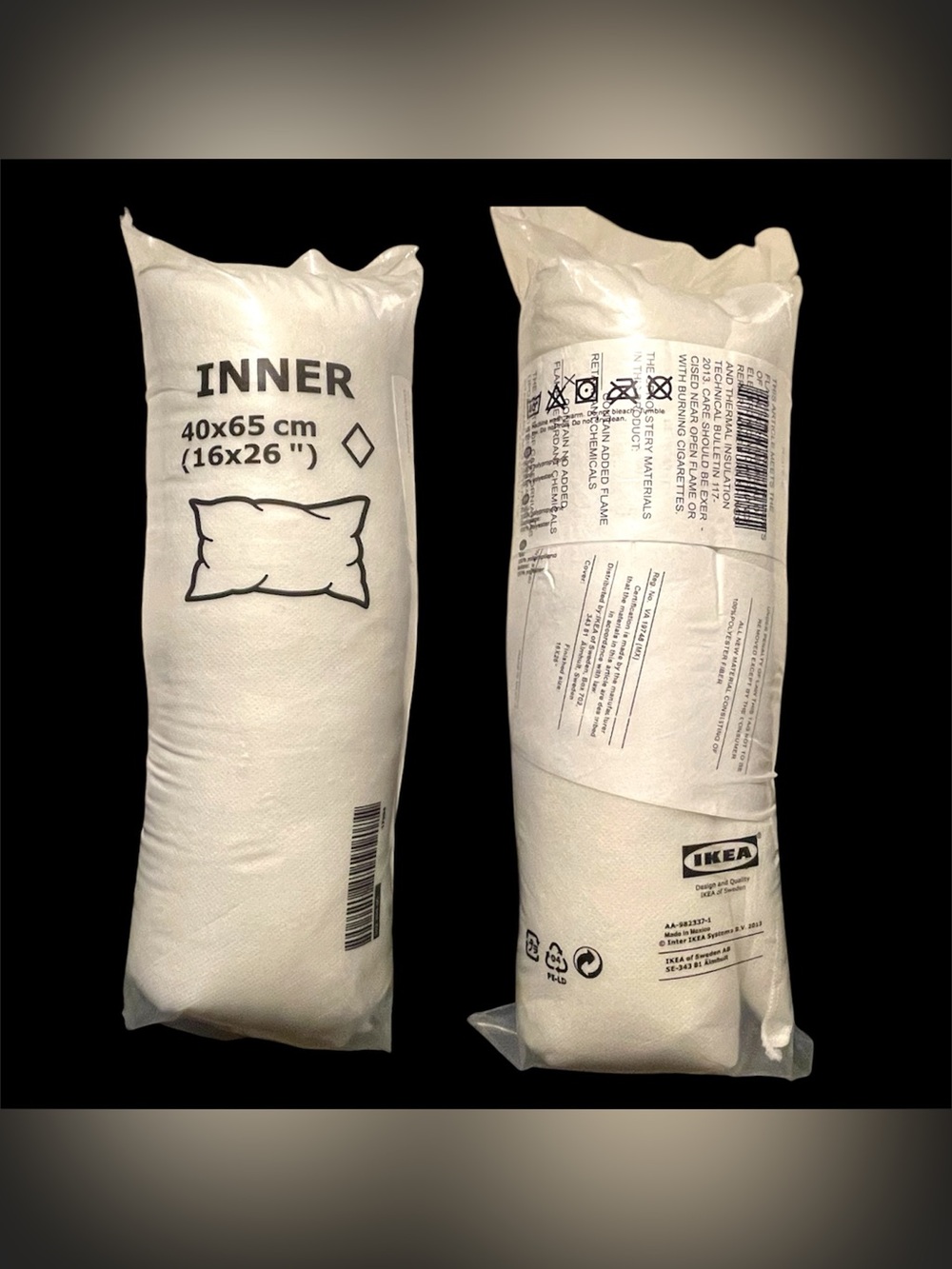 IKEA INNER Pillow Cushion Insert 16”x 26” (40x65cm) - New Sealed In White
